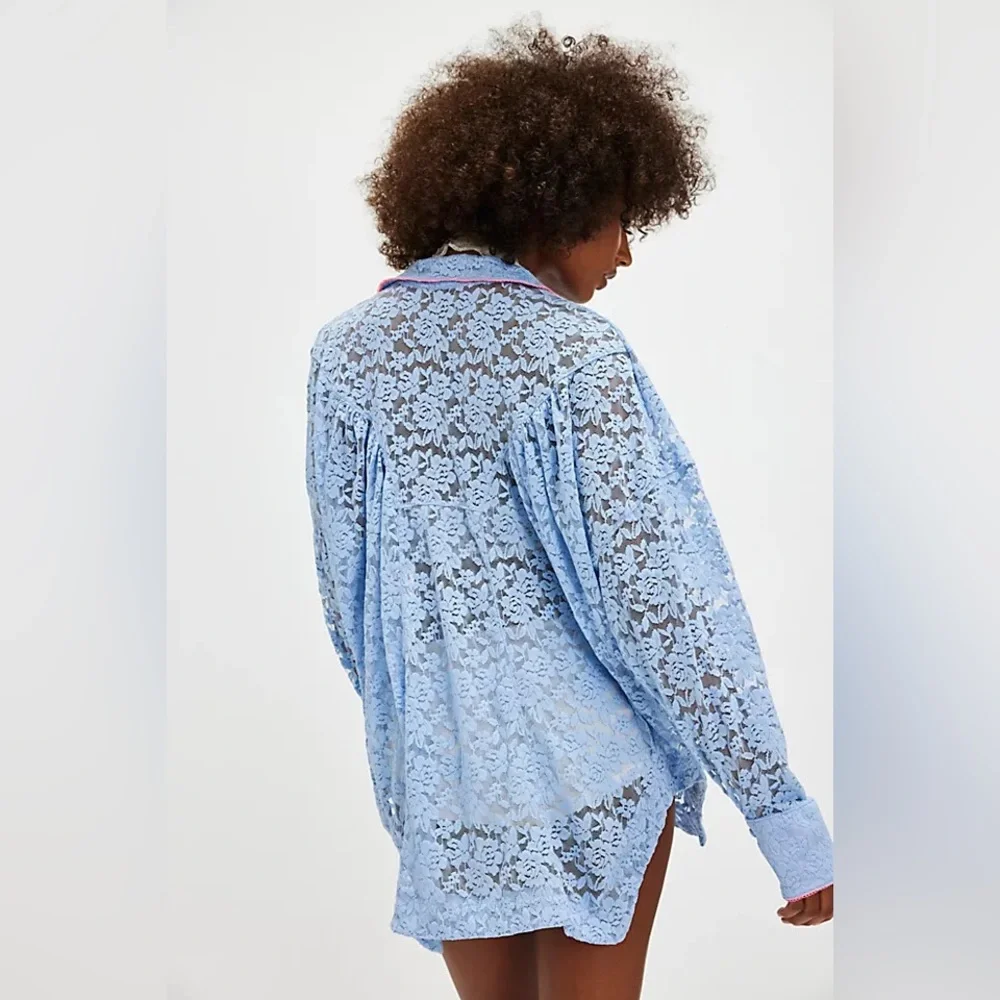 ▪️Free People Intimately Free All Day Floral Lace House Shirt Pink  M - Picture 4 of 16